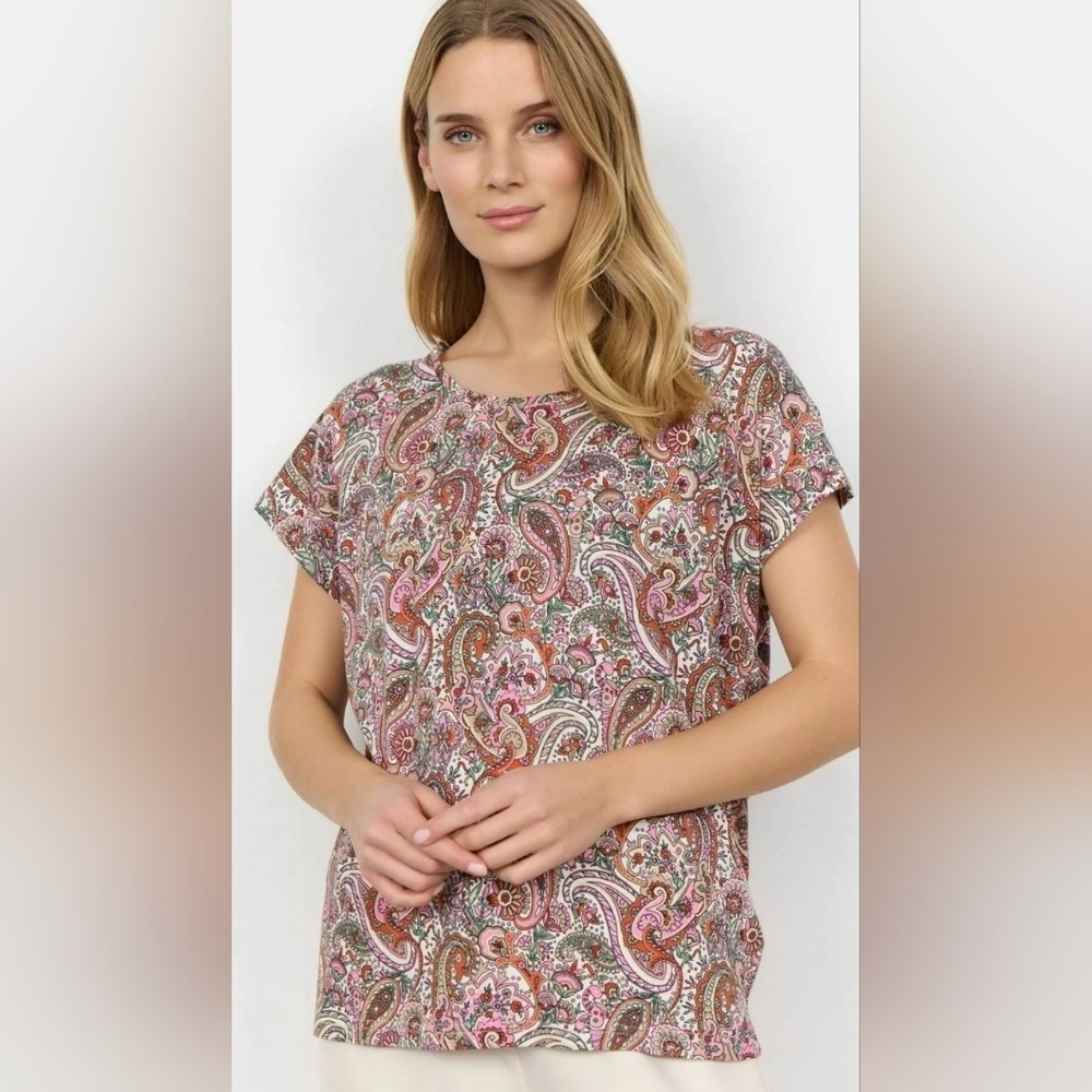 Soya Concept Paisley Print Short Sleeve Top Size M